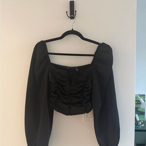 ASOS Black Ruched Blouse with Puff Sleeves
